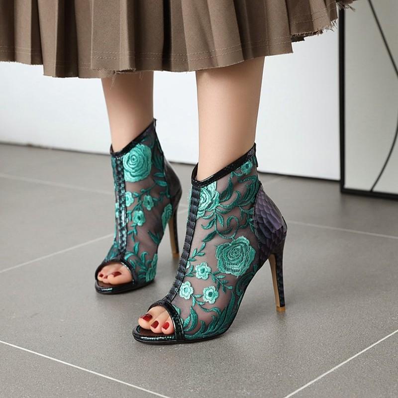 Boots Womens Peep Toe Embroidery Floral Mesh Ankle Stilettos High Heel Shoes Summer Breathable Plus Size 34-46 3Colors, Black
Boots Womens Peep Toe Embroidery Floral Mesh Ankle Stilettos High Heel Shoes Summer Breathable Plus Size 34-46 3Colors, Black