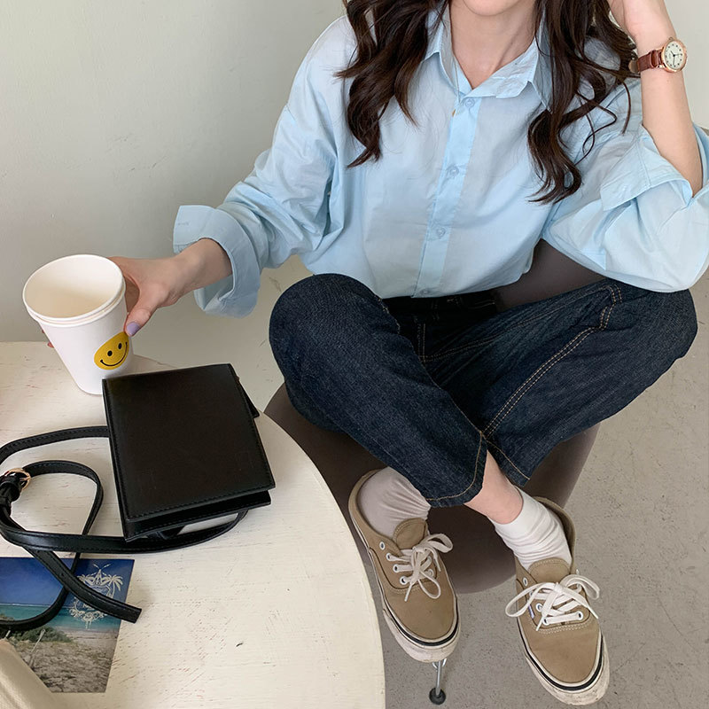 4 colors femme womens tops autumn korean ins style soild color long sleeve shirt women blouses outwear coats (X1271) 210423