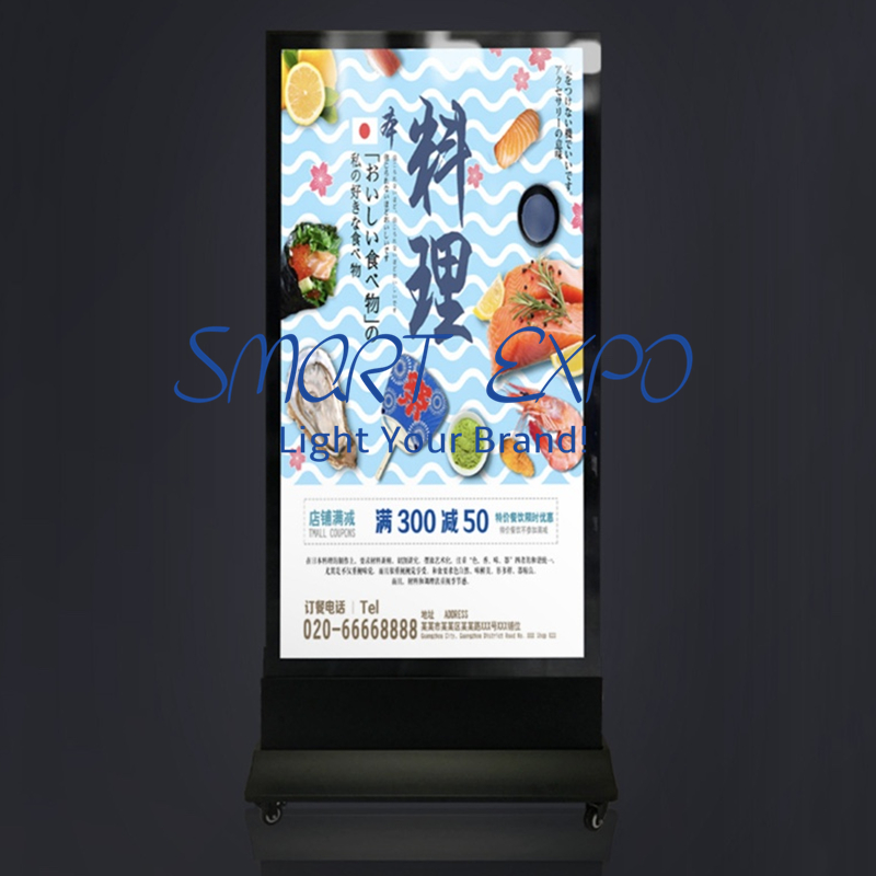 60*150cm Outdoor Store Front Poster Board Advertising Display Double Moving Light Box with Base Wheels Wooden Case Packing