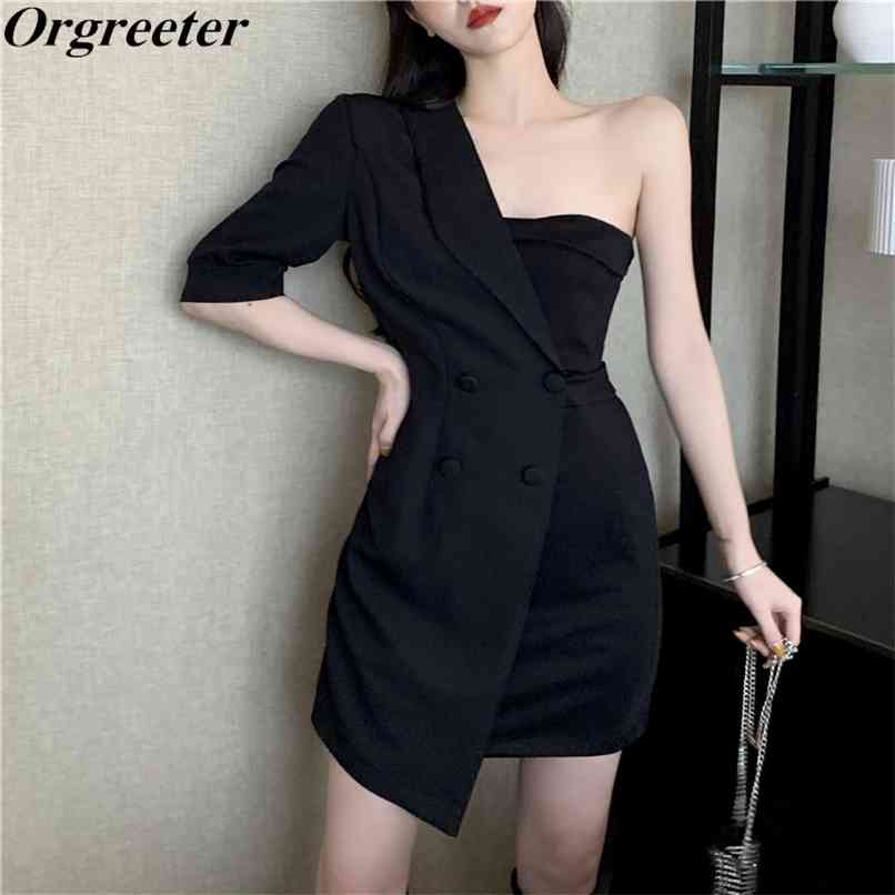 Summer Ladies OL Temperament One-shoulder Double-breasted Slim Mini Pencil Dress Women Strapless Irregular Blazer 210602, Black
Summer Ladies OL Temperament One-shoulder Double-breasted Slim Mini Pencil Dress Women Strapless Irregular Blazer 210602, Black
