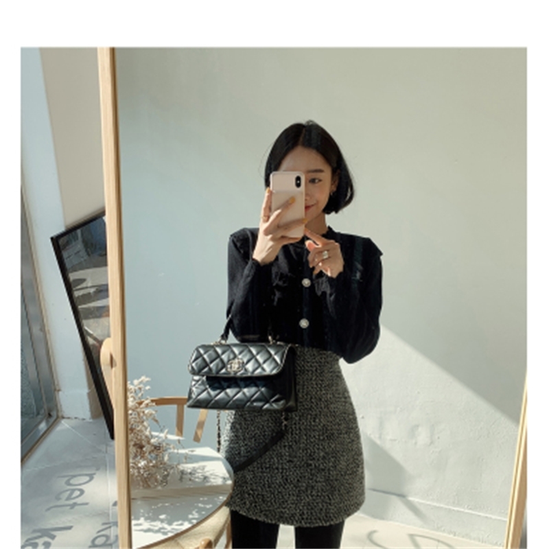 Autumn Korean Knitted Cardigans Tops Women Long Sleeve Pearl Buttons Single-breasted Ruffles Vintage Elegant Sweaters Femme 210514