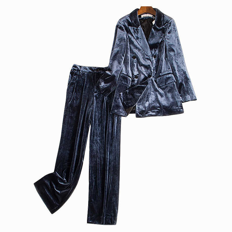 autumn and winter women's professional suit pants two-piece high quality Vintage gold velvet female jacket Casual trousers 210527
autumn and winter women's professional suit pants two-piece high quality Vintage gold velvet female jacket Casual trousers 210527