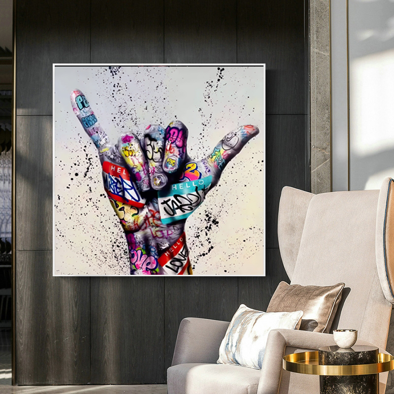 Victory Gesture Wall Decor Graffiti Art Canvas Painting Inspirational Posters and Prints on The Wall Art Picture for Living Room