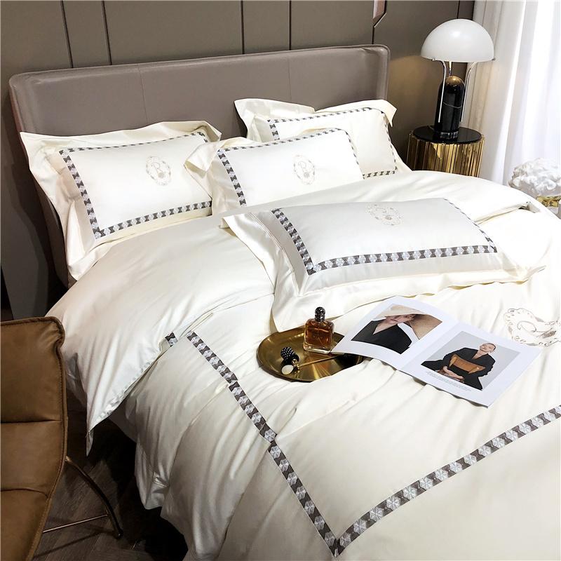 Egyptian Cotton El White Bedding Set Luxury Queen King Size Bed Duvet Cover Sheet Spread Flat Pillowcase Sets