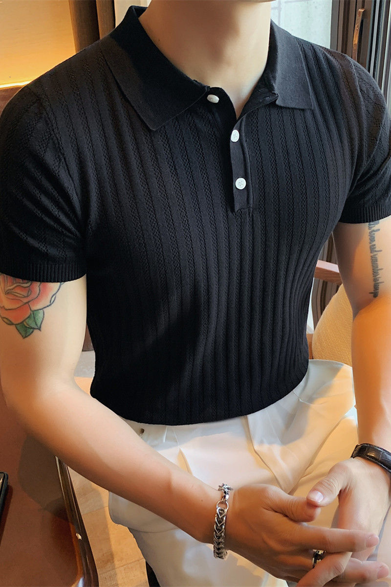 IEFB Summer Man Ice Silk Short Sleeve Solid Color Tee Tops British Slim Fit Lapel Knitted Casual Men's Polo Shirt Causal Clothes 210524