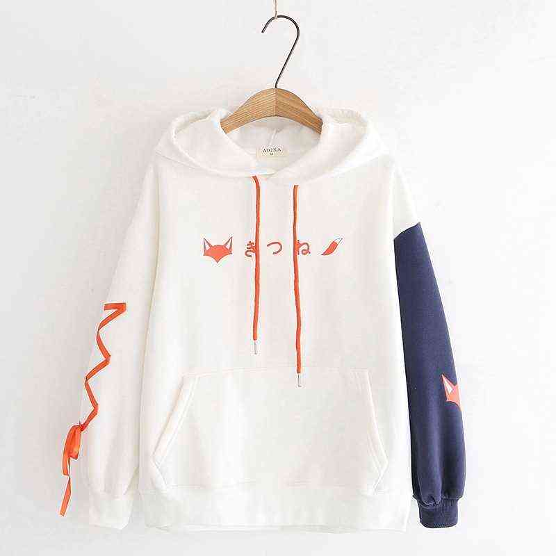 Harajuku Sweet Cotton Hooded Sweatshirt Spring Autumn Print Loose Hoodies Student Cute Fleece With Horns Clothing 211109