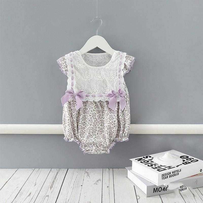 Toddler Girls Romper Korean Style Baby Floral Jumpsuit Infant Birthday Clothes Summer born Cotton Lace Bodysuits 210615