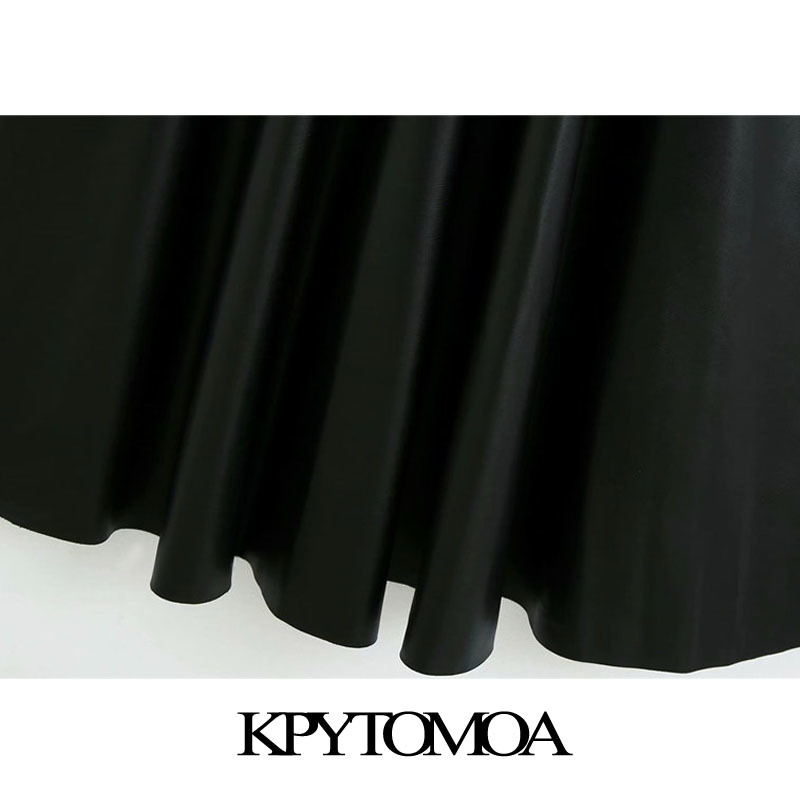 Women Chic Fashion With Lace Faux Leather Midi Dress Back Zipper Ruffled Female Dresses Vestidos Mujer 210420