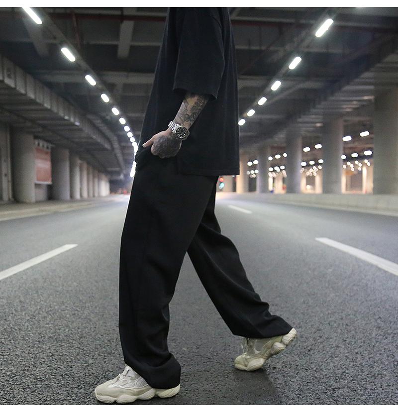 Dark Wind All-match Straight Loose Drape Black Trousers, Hip-hop Trendy Skateboard Wide-leg Casual Pants Men Men's