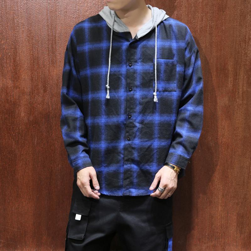 Men Shirt Cotton 2021 Autumn High Quality Long Sleeve Casual Hooded Fashion Loose Male Plaid Large Size 5XL Men's Shirts