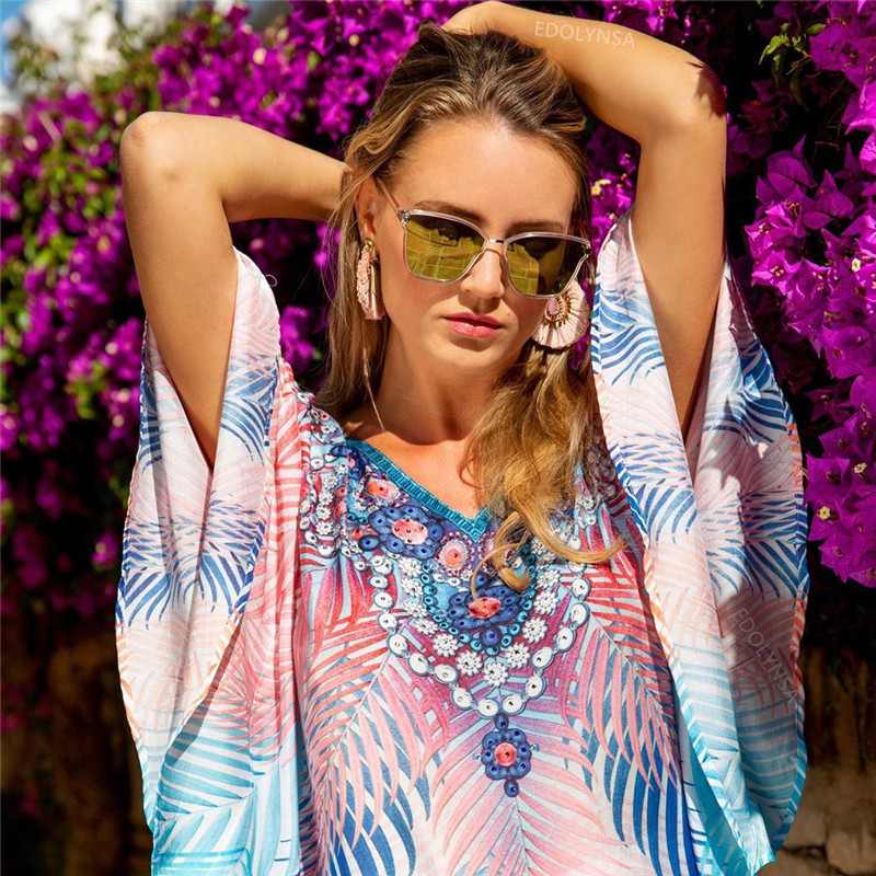 Boho Cotton Dress Tunic Beach Coverups for Women Pareo de Plage Swimsuit Cover up Sarongs Swimwear Kaftan #Q801 210420