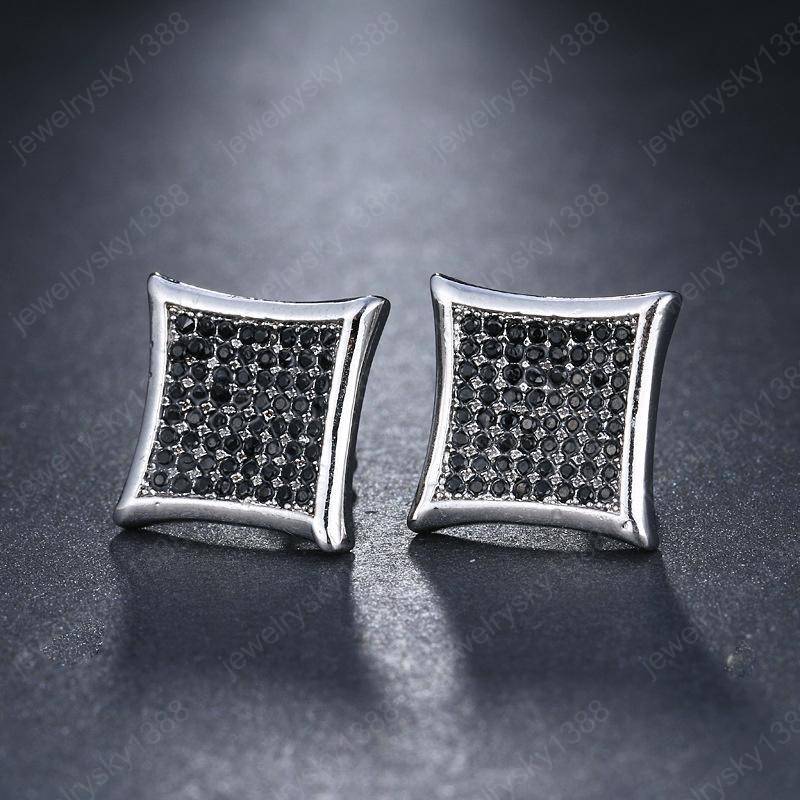 Blings Men Women Earring Gold Plated Bling CZ Diamond Square Earrings Studs for Girls Party Wedding Jewlery Hip Hop Earrings