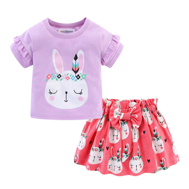 Mudkingdom Girls Bunny Clothes Set Summer Kids Rabbit T-shirt and Skirt Outfit Children Cute Suits Girl Easter 210615