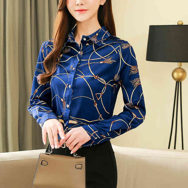 Silk Shirt Women's Korean Spring Long Sleeve Shirts for Casual Print Blouse and Tops Blusas Mujer 8185 50 210508