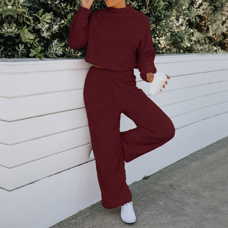 2021 autumn and winter new double-faced fleece jacket round neck suit home service trousers, White
2021 autumn and winter new double-faced fleece jacket round neck suit home service trousers, White
