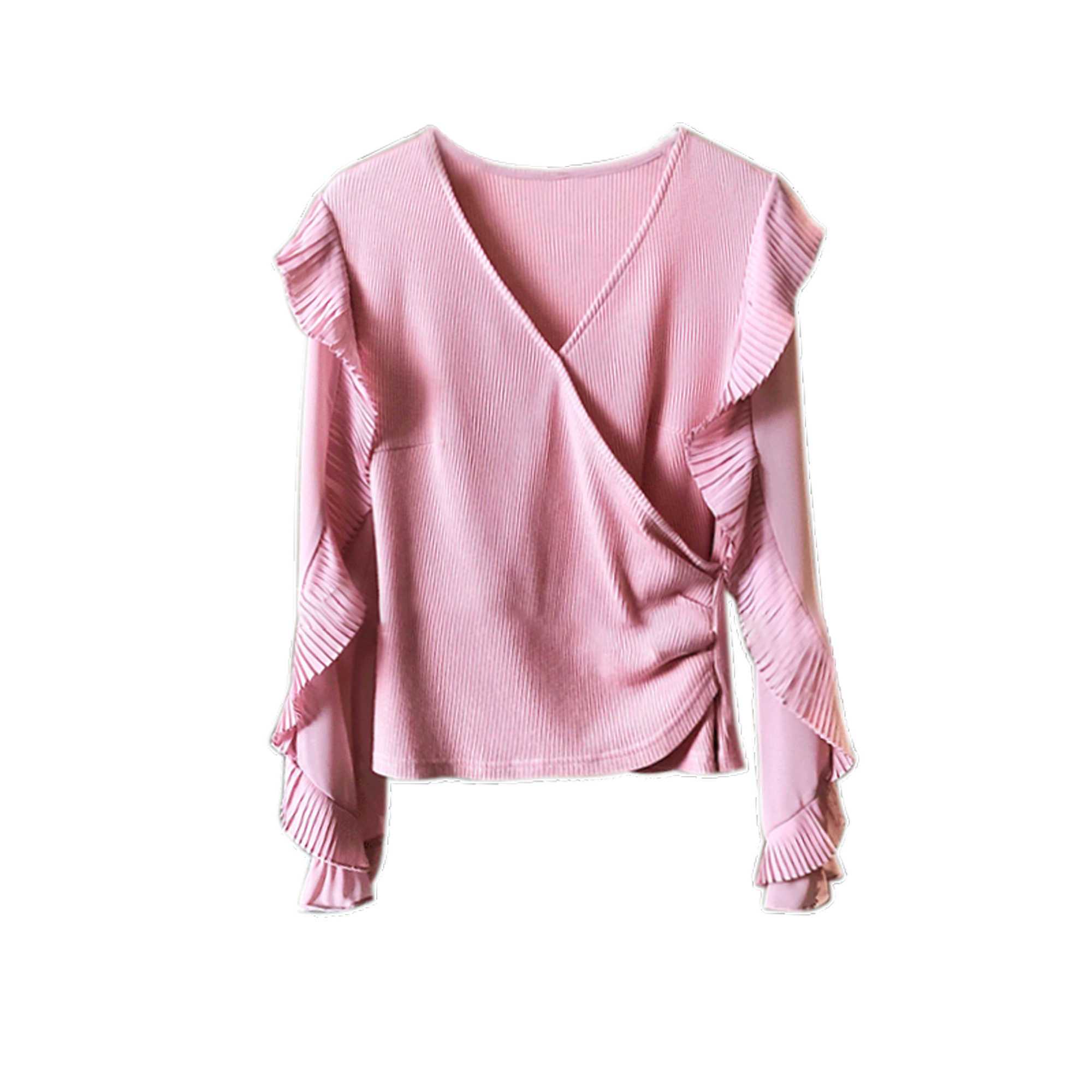 Spring Autumn Slim Ruffles Patchwork Lace V-neck Solid Knitwear Women Tops 210615, Pink
Spring Autumn Slim Ruffles Patchwork Lace V-neck Solid Knitwear Women Tops 210615, Pink