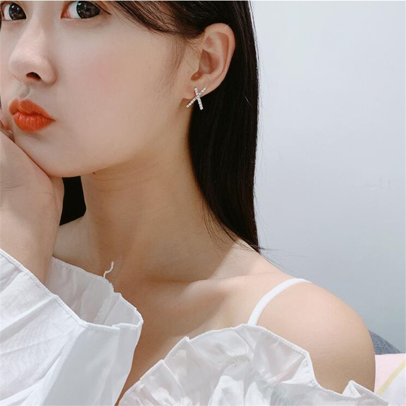 Sterg Cross for Women - Sier 14K Gold Fill Pave CZ Dia Stud Earrings