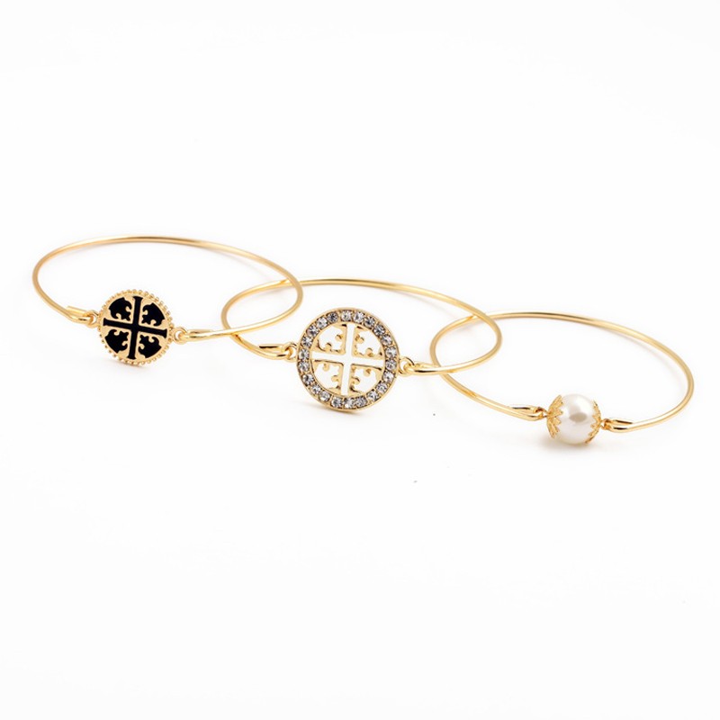 New Design Crystal Metal Hollow Flower Bangles for Women Fashion Jewelry 2021 Pearl Pendant Bracelets Egypt Enamel Bangle Bijoux 3pc/set