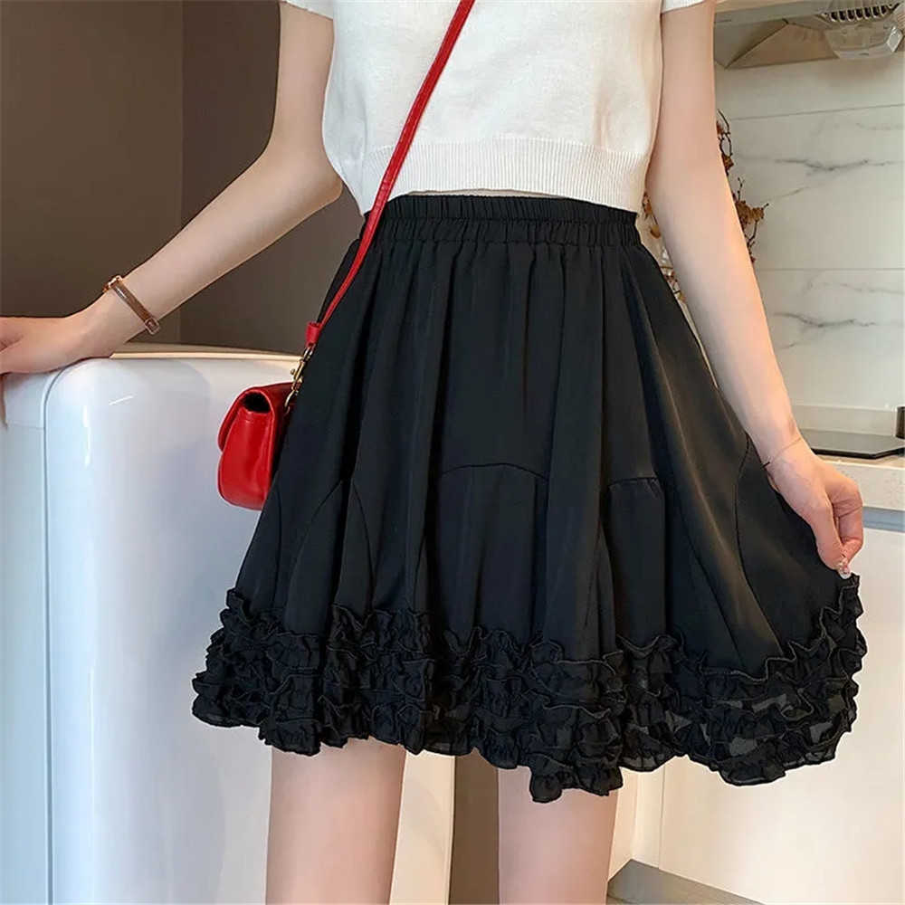 Ruffled Short Pleated Skirt Women Solid White High Waist Mini A-Word Skirt Summer Korean Fashion Casual Mini Skirt Streetwear 210619wtt