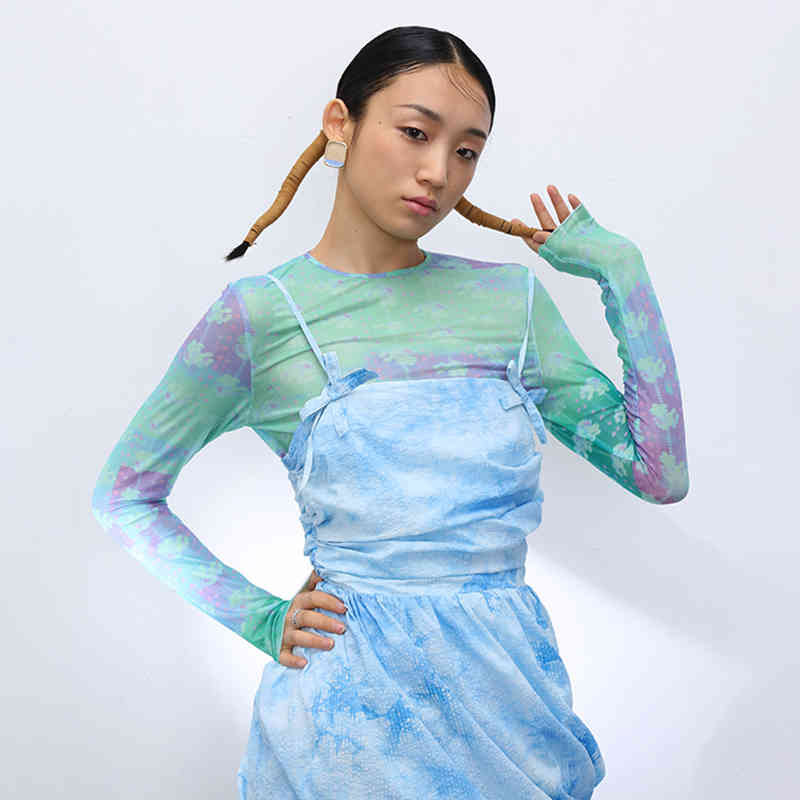 TWOTWINSTYLE Casual Print Women T-Shirt O Neck Long Sleeve Elastic Fabric Slim Hit Color T Shirt Female Fashion Clothes New 210401