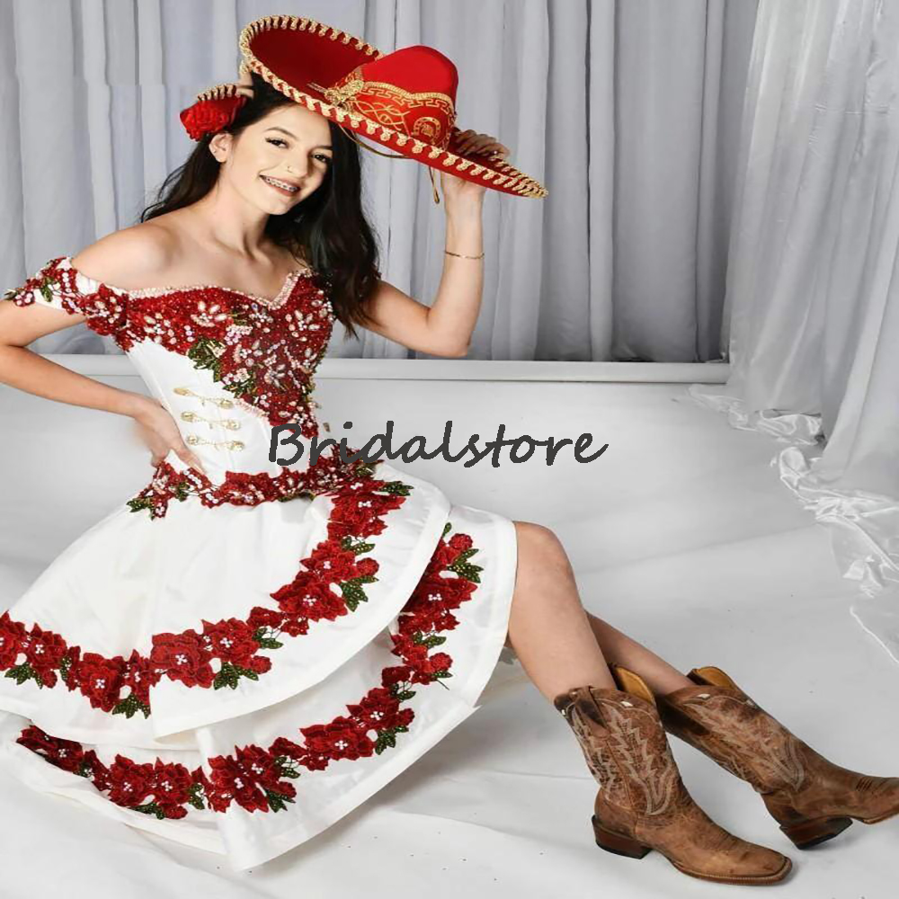 Vintage Mexican Detachable Quinceanera Dresses 2022 Two Piece Removeable Skirt Prom Dress Floral Organza Ruffles Sweet 16 Dress Luxury Birthday Beaded