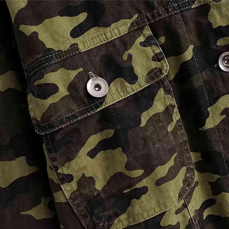 Women Fashion Camo Print Short Denim Jacket Female Autumn Streetwear Long Sleeve Army Green Office Attire Jackets Outwear 210421