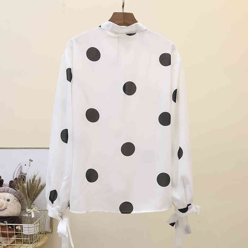 Woman Autumn Belt Stand Collar Elegant Women Blouses Wave Point Chiffon Shirt Loose Korean Long Sleeve 6685 50 210508