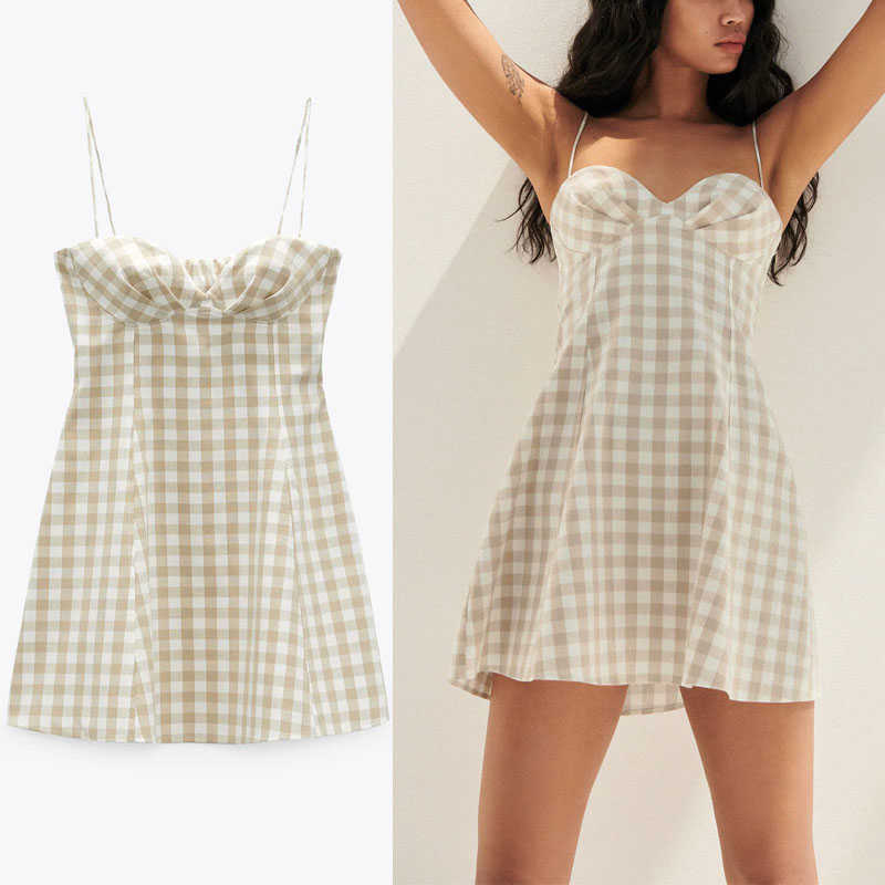 Za Summer Plaid Mini Straps Dress Women Sleeveless Backless Gingham Sundress Chic Side Zip Woman Elegant Beach Dresses 210602, Beige
Za Summer Plaid Mini Straps Dress Women Sleeveless Backless Gingham Sundress Chic Side Zip Woman Elegant Beach Dresses 210602, Beige