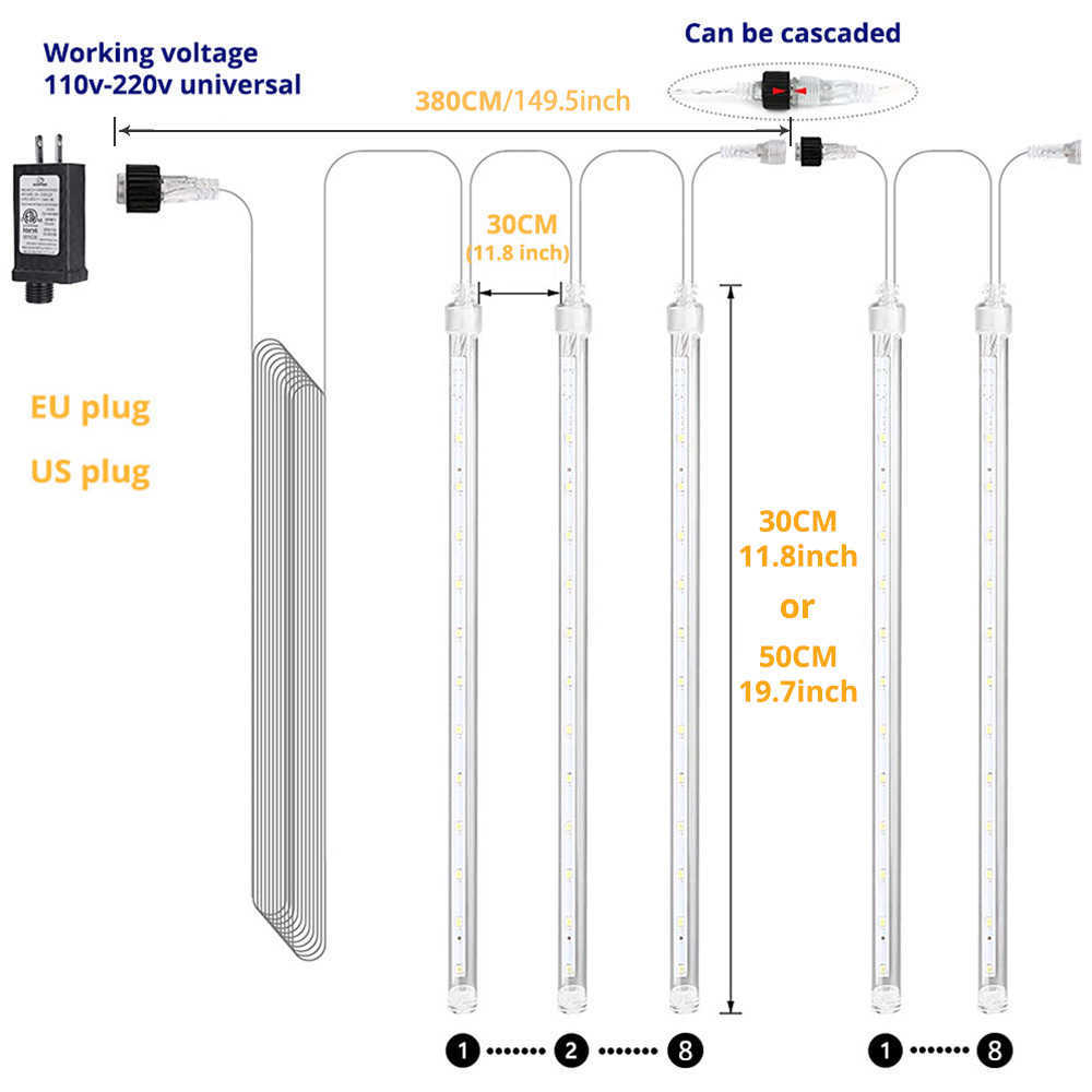 LED Meteor Shower 30CM/50CM Christmas LED String Garland Holiday Strip Light Waterproof Fairy Light for Garden Street Decoration 211015