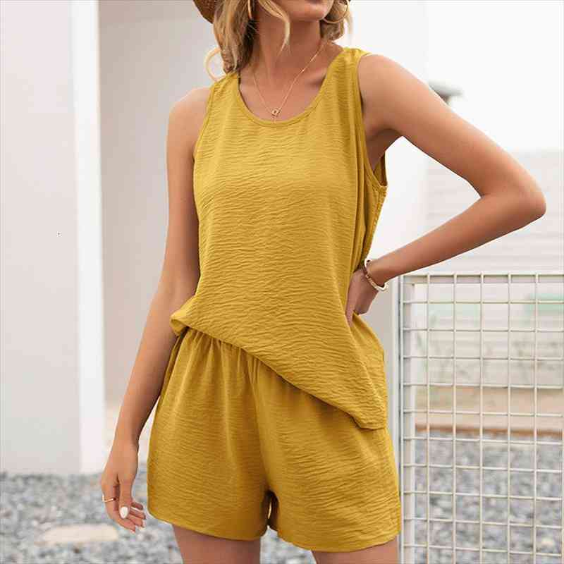 summer casual sleeveless womens vests suits solid loose female shorts streetwear ladies leisure suit 2 piece set, Gray
summer casual sleeveless womens vests suits solid loose female shorts streetwear ladies leisure suit 2 piece set, Gray