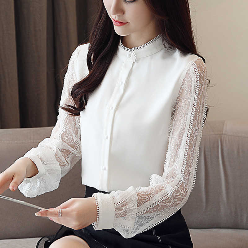 Korean Women Blouse Shirts White  for Long Sleeve  Ladies Lace Tops Woman Chiffon Hollow Out 210604 
Korean Women Blouse Shirts White  for Long Sleeve  Ladies Lace Tops Woman Chiffon Hollow Out 210604