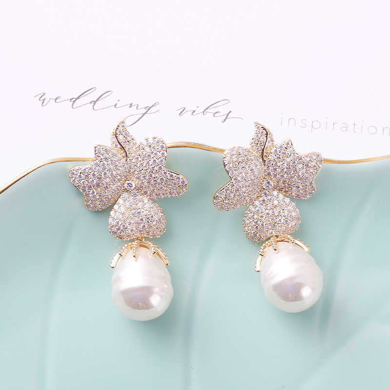 SINZRY sale gorgeous simulated pearl cubic zircon butterfly flower jewelry accessory trendy dangle earrings for women 210624