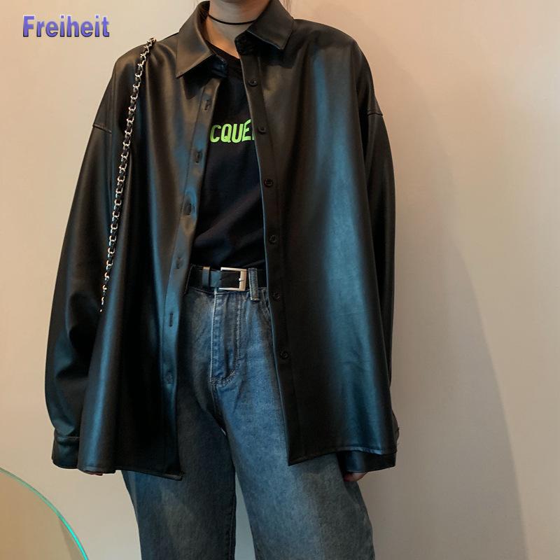 Women's Leather & Faux Women Oversized PU Blouses 2021 Spring Autumn Black Basic Coat Turn-down Collar Motor Biker Jacket
Women's Leather & Faux Women Oversized PU Blouses 2021 Spring Autumn Black Basic Coat Turn-down Collar Motor Biker Jacket