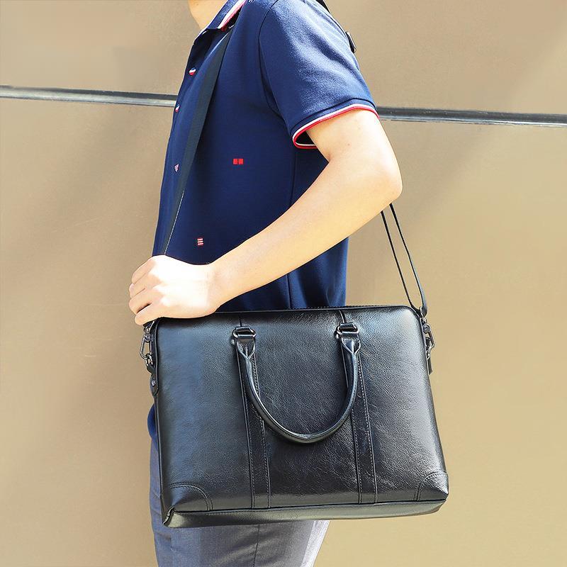 Briefcases Simple Men Bag Business Briefcases14" Laptop Genuine Leather Men's Crossbody Bags Casual Messenger Shoulder