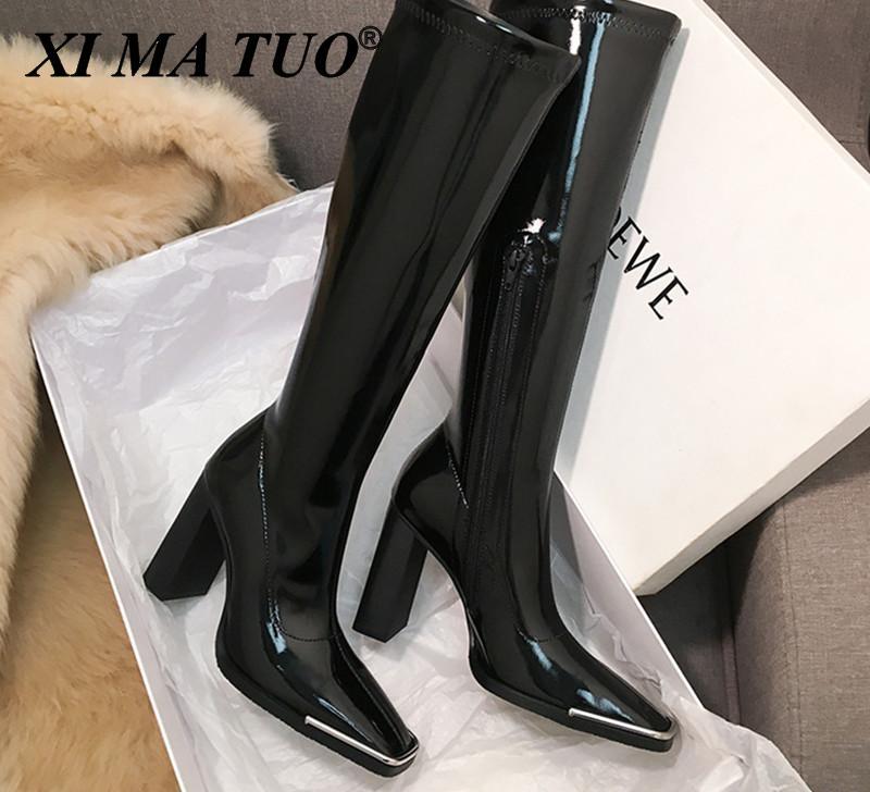 Boots Kendall Style Women Motorcyle Fashion Square Toe Knee High Autumn Winter Warm Patent Leather Heels Shoes, Black
Boots Kendall Style Women Motorcyle Fashion Square Toe Knee High Autumn Winter Warm Patent Leather Heels Shoes, Black