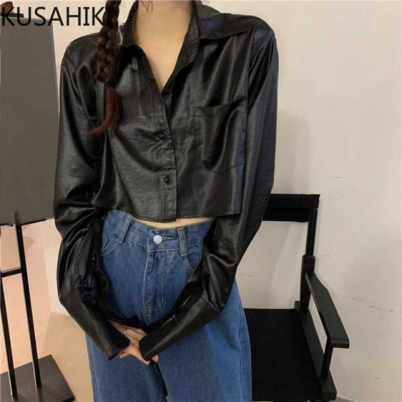 KUSAHIKI Black PU Blouse Coat Korean Short Single Breasted Women Shirt Spring Long Sleeve Blusas Mujer De Moda 6F363 210602
KUSAHIKI Black PU Blouse Coat Korean Short Single Breasted Women Shirt Spring Long Sleeve Blusas Mujer De Moda 6F363 210602