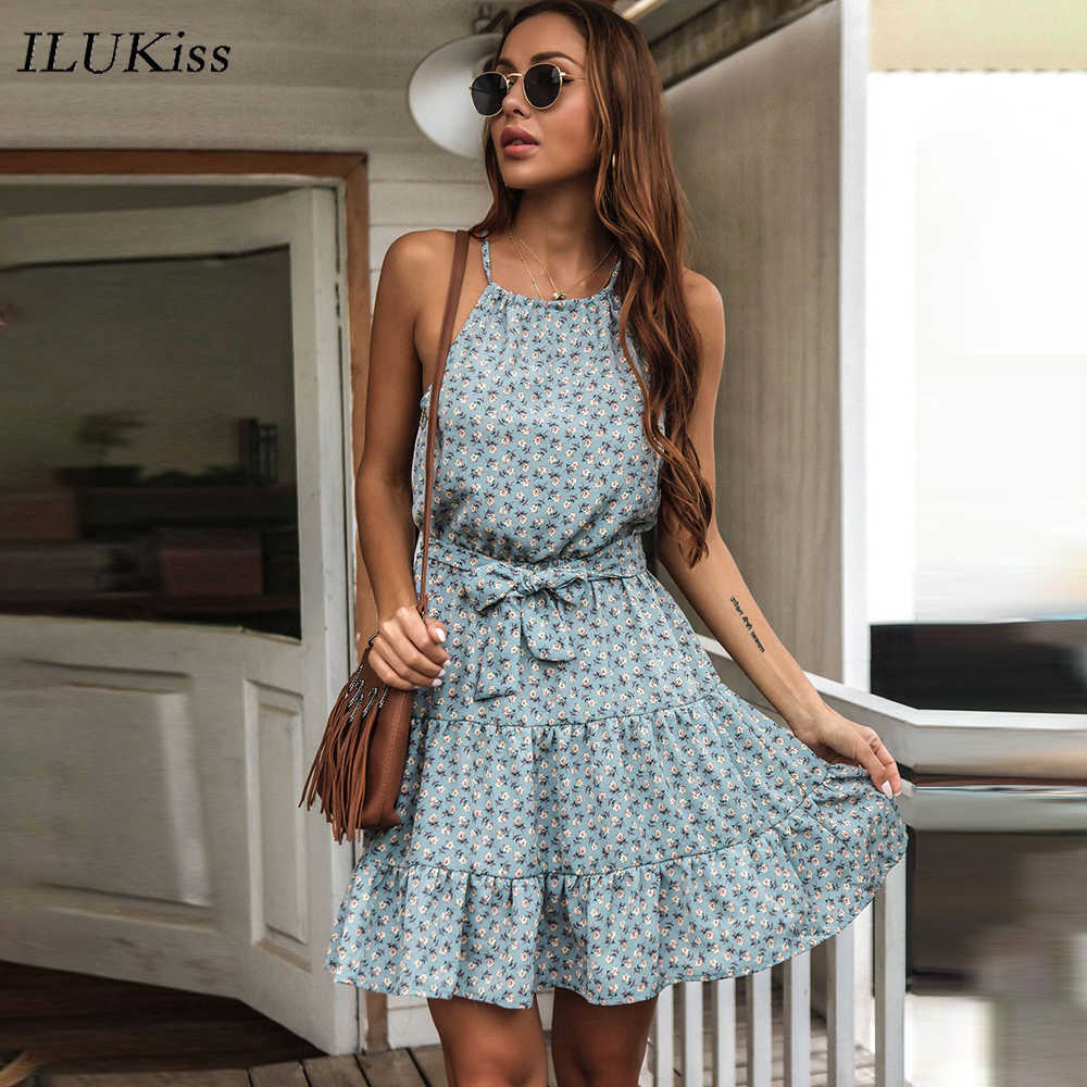 Summer Spaghetti Strap Women Mini Dress Fashion Clothing Sexy Strapless Sashes Floral Print Dresses Casual Elegant Vestidos 210630
