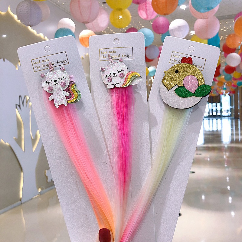 35cm Children Cartoon Rainbow Wig Hairpins Unicorn Hairs Clips Girls Cute Rabbit Cat Animals Headbands For Kids Hair Accessories 0397
