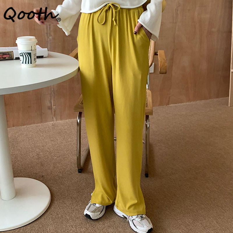 Qooth Drape Split Wide Leg Pants Women's Straight Loose Casual Trousers Spring Autumn All Match High Waist Solid Pants QT691 210518, Black
Qooth Drape Split Wide Leg Pants Women's Straight Loose Casual Trousers Spring Autumn All Match High Waist Solid Pants QT691 210518, Black