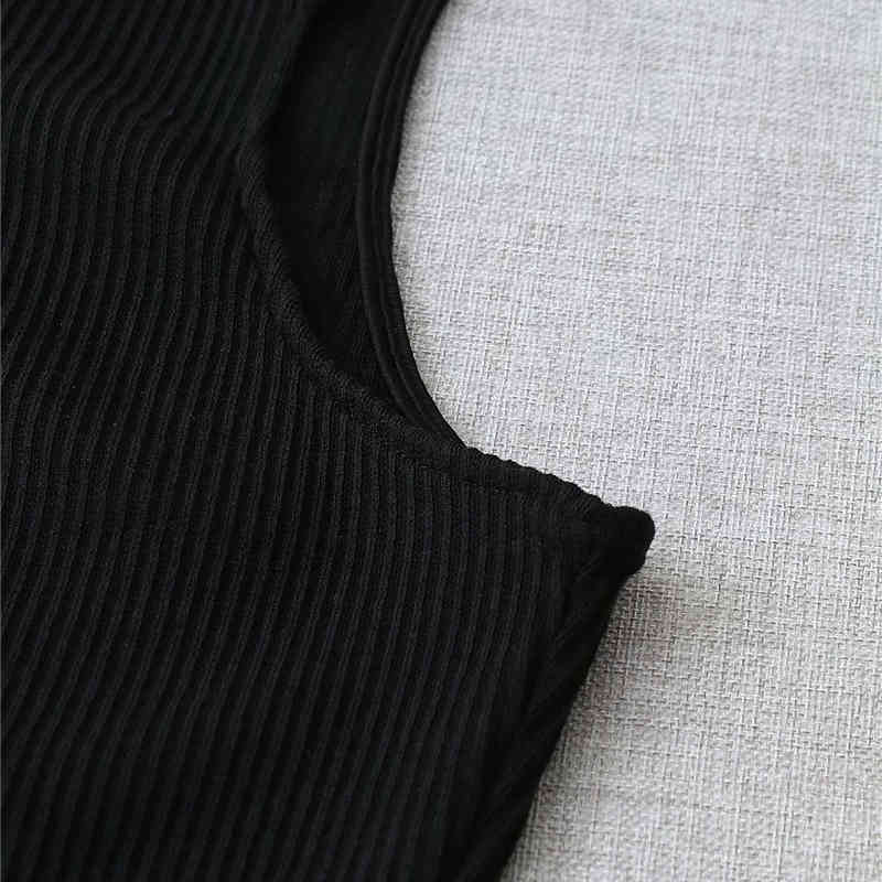 Evfer Spring Summer Fashion Sexy Lady Front Chain Drawstring Knitted Short Vest Women Stylish O-Neck Sleeveless Black Tops Chic 210421