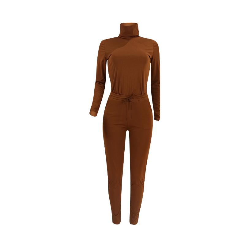 Fashion Women Two Piece Set Rave Festival Clothing Turtleneck Top And Pant Sweat Suits Fall Outfits Casual Solid Matching Sets Women's Track