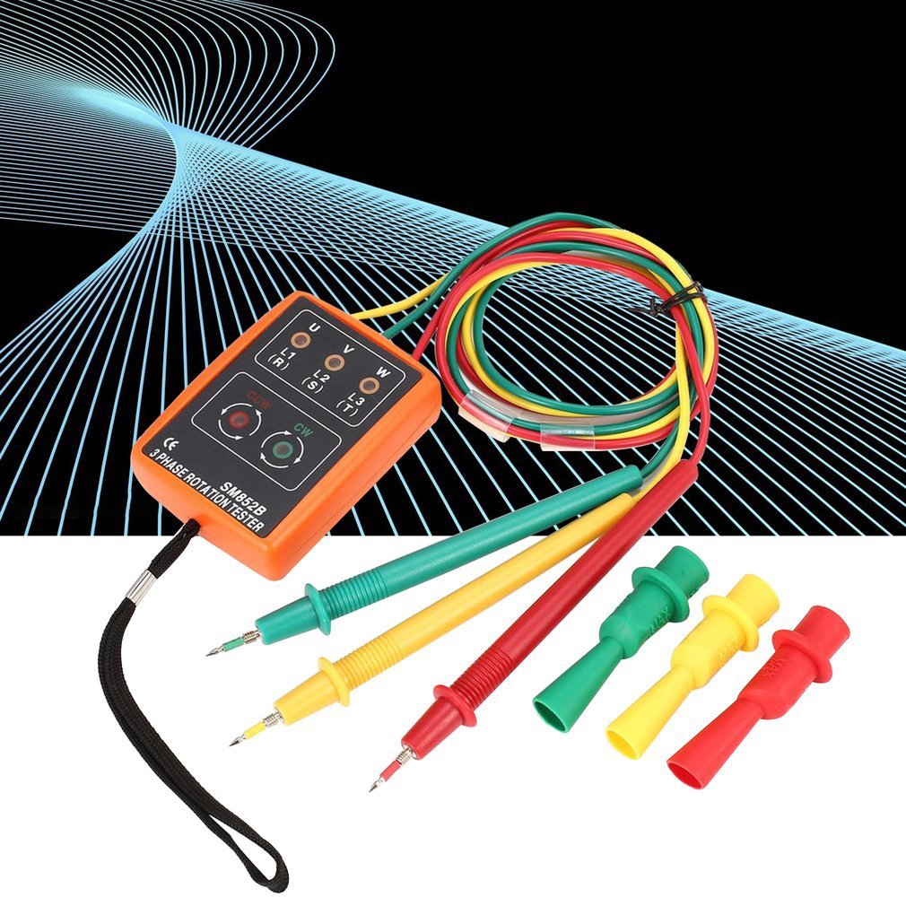 SM852B 3 Phase Rotation Tester Digital Phase Indicator Led Buzzer Fasevolgorde Meter Voltage Tester 60V ~600V Ac