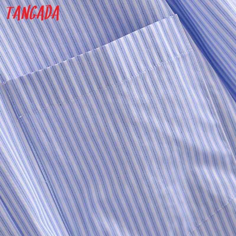Women Blue Striped Boyfriend Style Shirt Turn Down Collar Long Sleeve Chic Female Casual Tops Blusas 3H196 210416