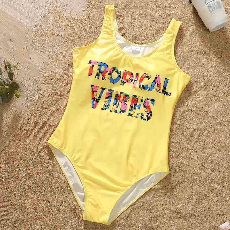 Family Matching Swimsuits Mother Daughter Swimwear Mom Dad and Me Boys Girls Father Son Swim Color letter Couples Beachwear 210417