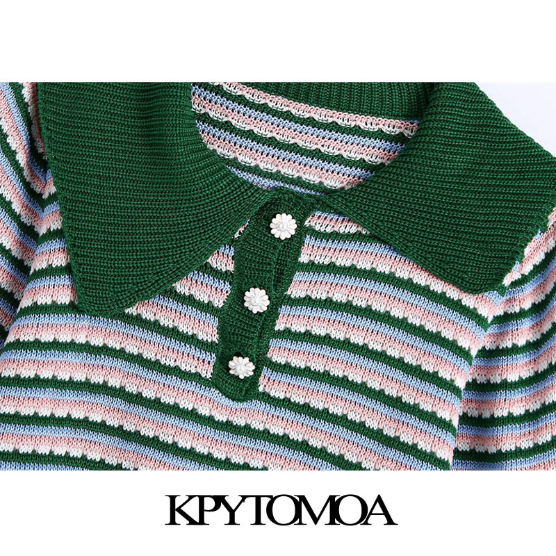 Women Fashion With Rhinestone Button Knitted Sweater Lapel Collar Short Sleeve Female Pullovers Chic Tops 210420