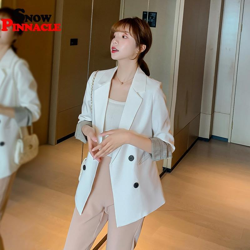 Women Blazer Autumn Casual double botton Pockets Jackets Female Retro Suits Coat Feminino blazers 210524