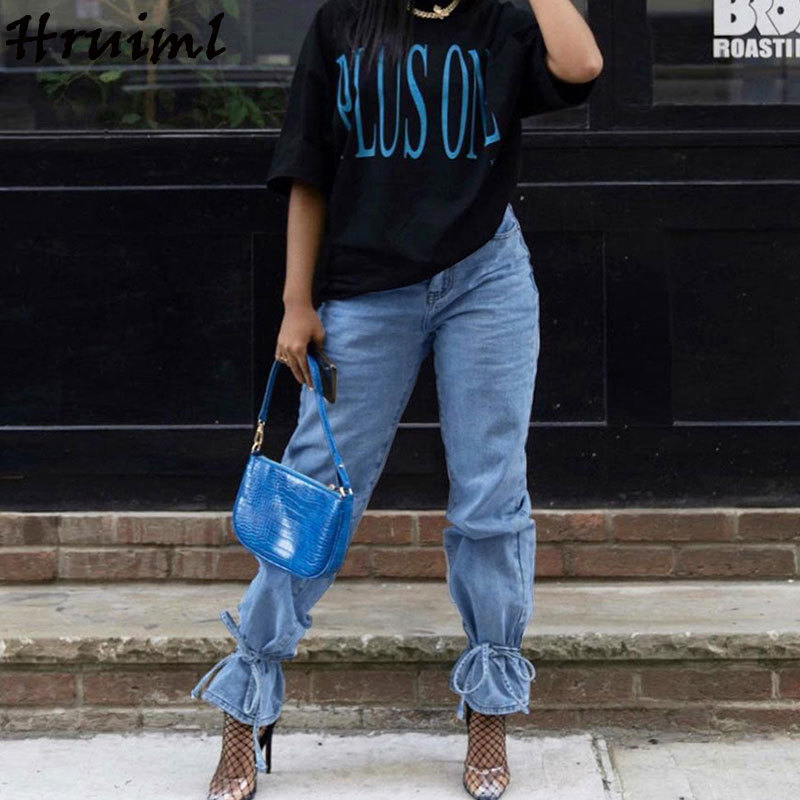 Woman Pants Strappy Pocket Casual Loose Streetwear All Match Fashion Straight Jeans for Women Zipper Femme Pantalon 210515