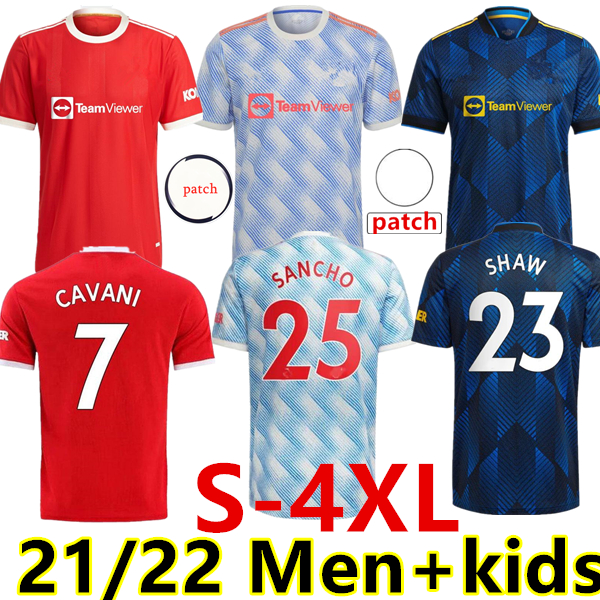 RONALDO Size:S-4XL Manchester soccer jersey 21 22 UNITED SANCHO POGBA CAVANI MARTIAL UTD VAN DE BEEK B. FERNANDES RASHFORD LINGARD GREENWOOD football shirt man + kids kit, 21/22 home player