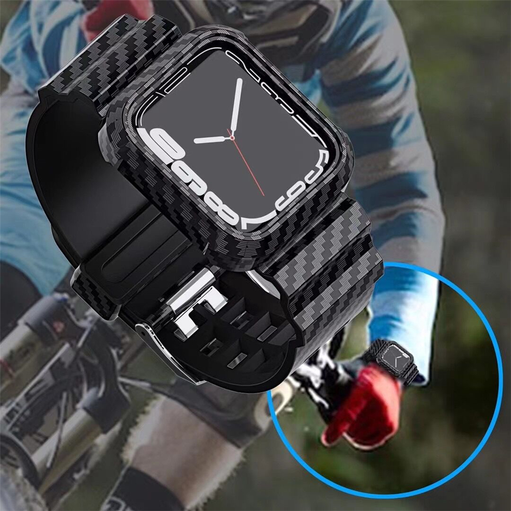 Conjoined Straps Commercial Carbon Fiber Texture Stripe Wristband Sport Band Protective Bracelet Bands for Apple Watch 7 iWatch 41mm 45mm free shippin