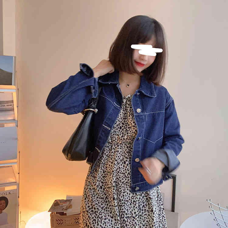 Women's classic blue Jean Coats autumn Women loose short Denim Jacket Long Sleeve Female Girls Outwear coats (F8058) 210423